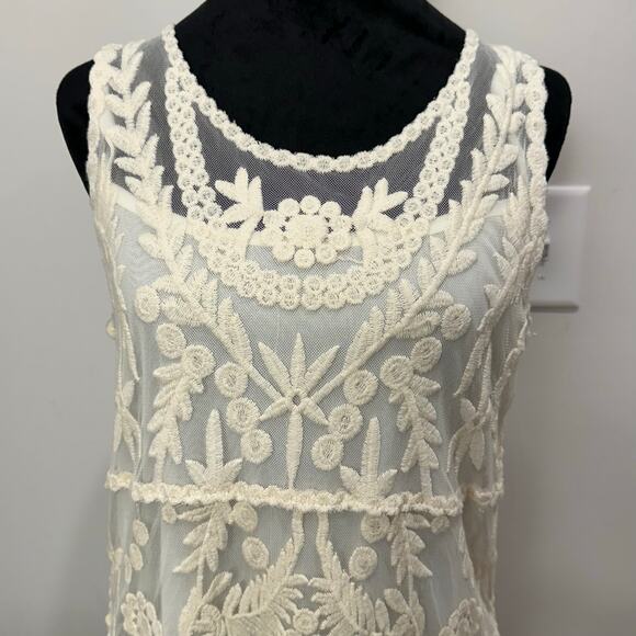 Express Ivory Lace Tank Dress Small S/M Victorian Chic Lined Cotton Knee Length - Picture 4 of 8